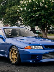 Превью обои nissan skyline r32, nissan, автомобиль, синий, тюнинг