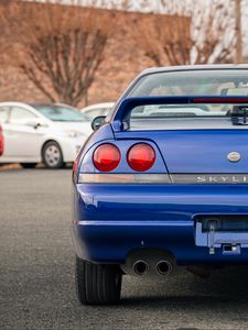 Превью обои nissan skyline r33, nissan, автомобиль, синий, фонари