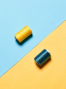 Превью обои нитки, минимализм, желтый, синий