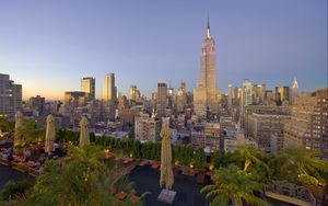 Превью обои нью йорк, небоскребы, пальмы, здания, вид сверху
