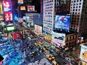 Превью обои нью йорк, new york, оживленность, улица, здания, вечер, hdr