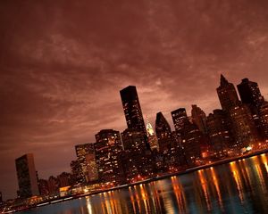 Превью обои нью-йорк, манхэттен, здания, отражения, берег
