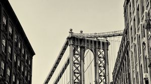 Превью обои нью-йорк, мост, небо, чб