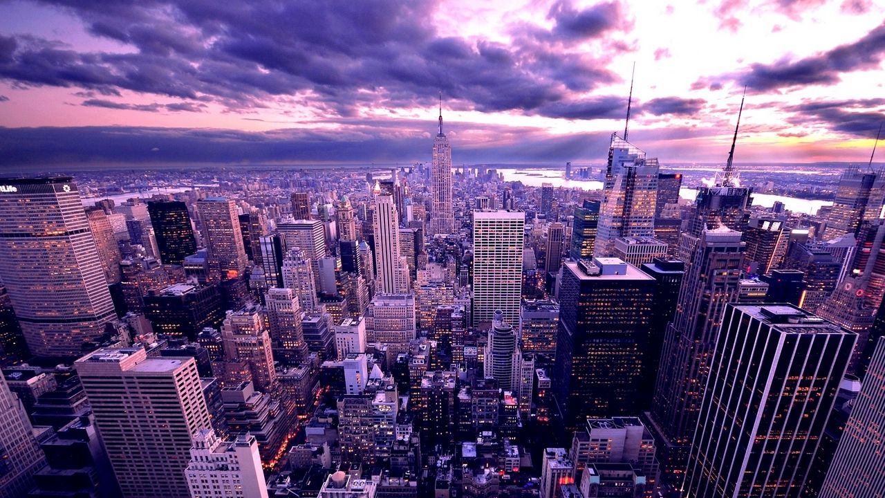 Обои нью-йорк, небоскребы, вечер