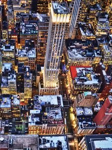 Превью обои нью-йорк, небоскребы, здания, крыши, огни, вечер, зима