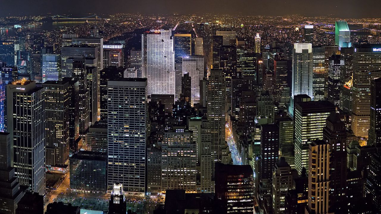 Обои нью-йорк, ночь, небоскребы
