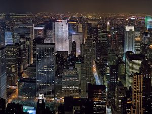 Превью обои нью-йорк, ночь, небоскребы