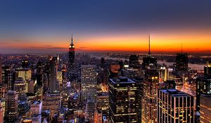 Превью обои нью-йорк, ночь, небоскребы, вид сверху