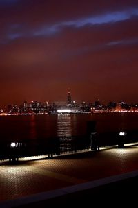 Превью обои нью-йорк, река, здания, ночь