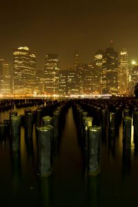 Превью обои нью-йорк, река, здания, ночь