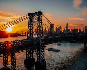 Превью обои нью-йорк, сша, мост, рассвет