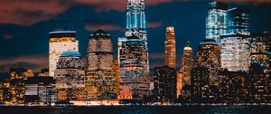 Превью обои нью-йорк, сша, небоскребы, берег, ночь