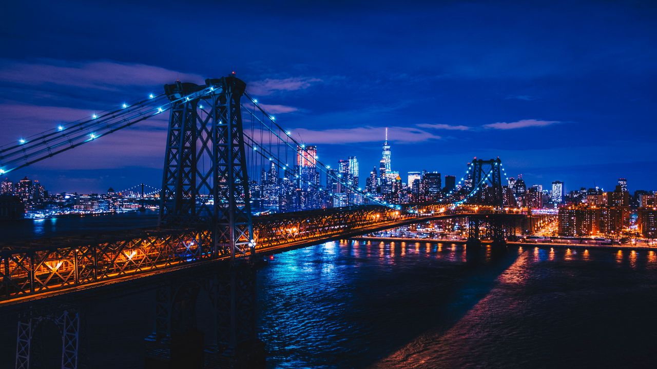 Обои нью-йорк, сша, ночной город, мост