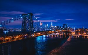 Превью обои нью-йорк, сша, ночной город, мост