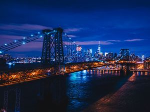 Превью обои нью-йорк, сша, ночной город, мост