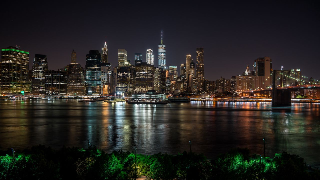 Обои нью-йорк, сша, ночной город, панорама, небоскребы