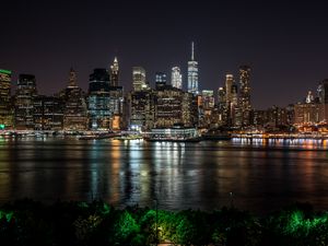 Превью обои нью-йорк, сша, ночной город, панорама, небоскребы