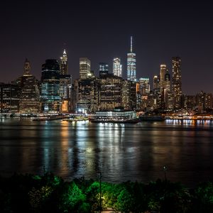 Превью обои нью-йорк, сша, ночной город, панорама, небоскребы