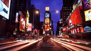 Превью обои нью-йорк, таймс-сквер, ночной город, мегаполис