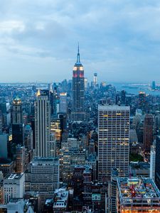 Превью обои нью-йорк, здания, небоскребы, ночь, вид сверху
