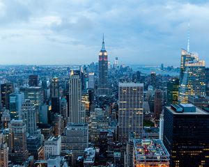 Превью обои нью-йорк, здания, небоскребы, ночь, вид сверху