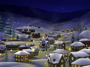 Превью обои ночь, город, снег, рождество, праздник