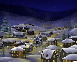 Превью обои ночь, город, снег, рождество, праздник