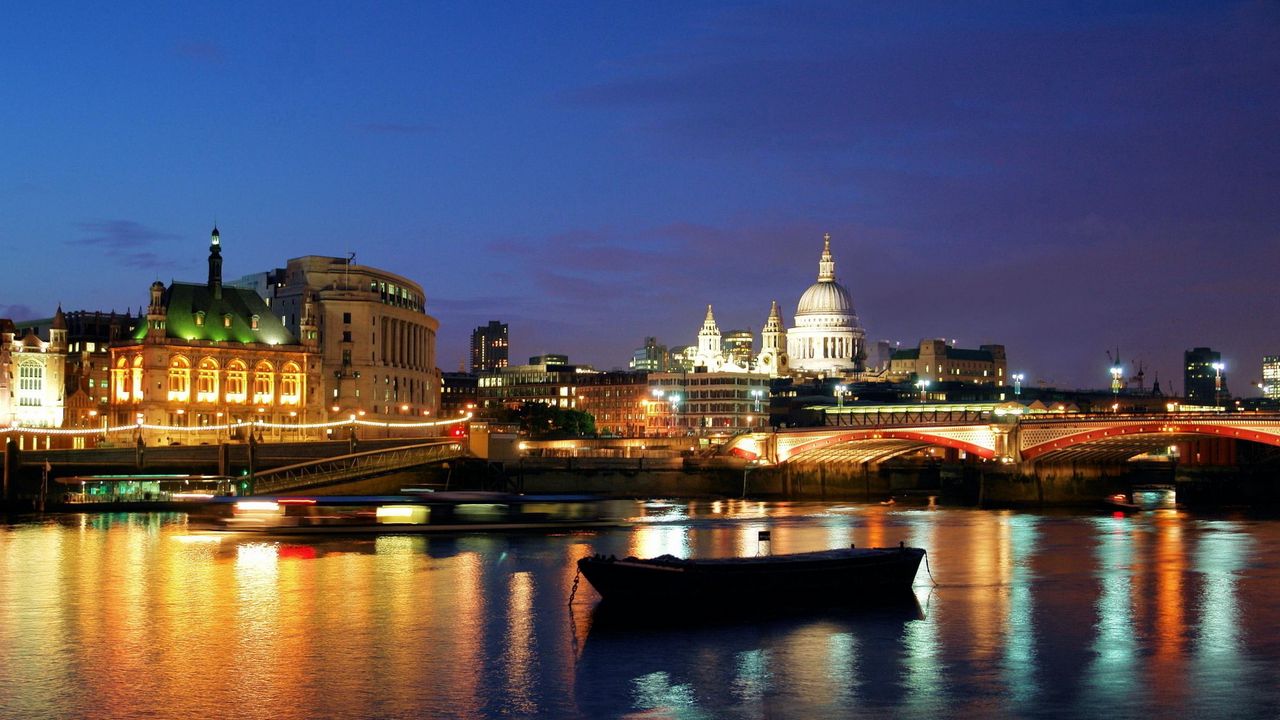 Обои ночь, лондон, огни, мост, река