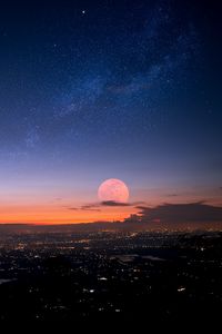 Превью обои ночь, луна, город, огни