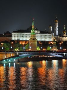 Превью обои ночь, москва, moscow, город, огни, река, hdr