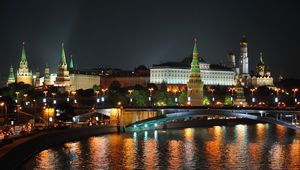 Превью обои ночь, москва, moscow, город, огни, река, hdr