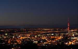 Превью обои ночь, огни города, здания, вид сверху