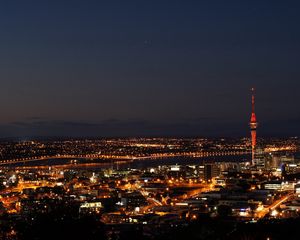 Превью обои ночь, огни города, здания, вид сверху