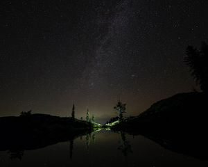 Превью обои ночь, озеро, звезды, звездное небо