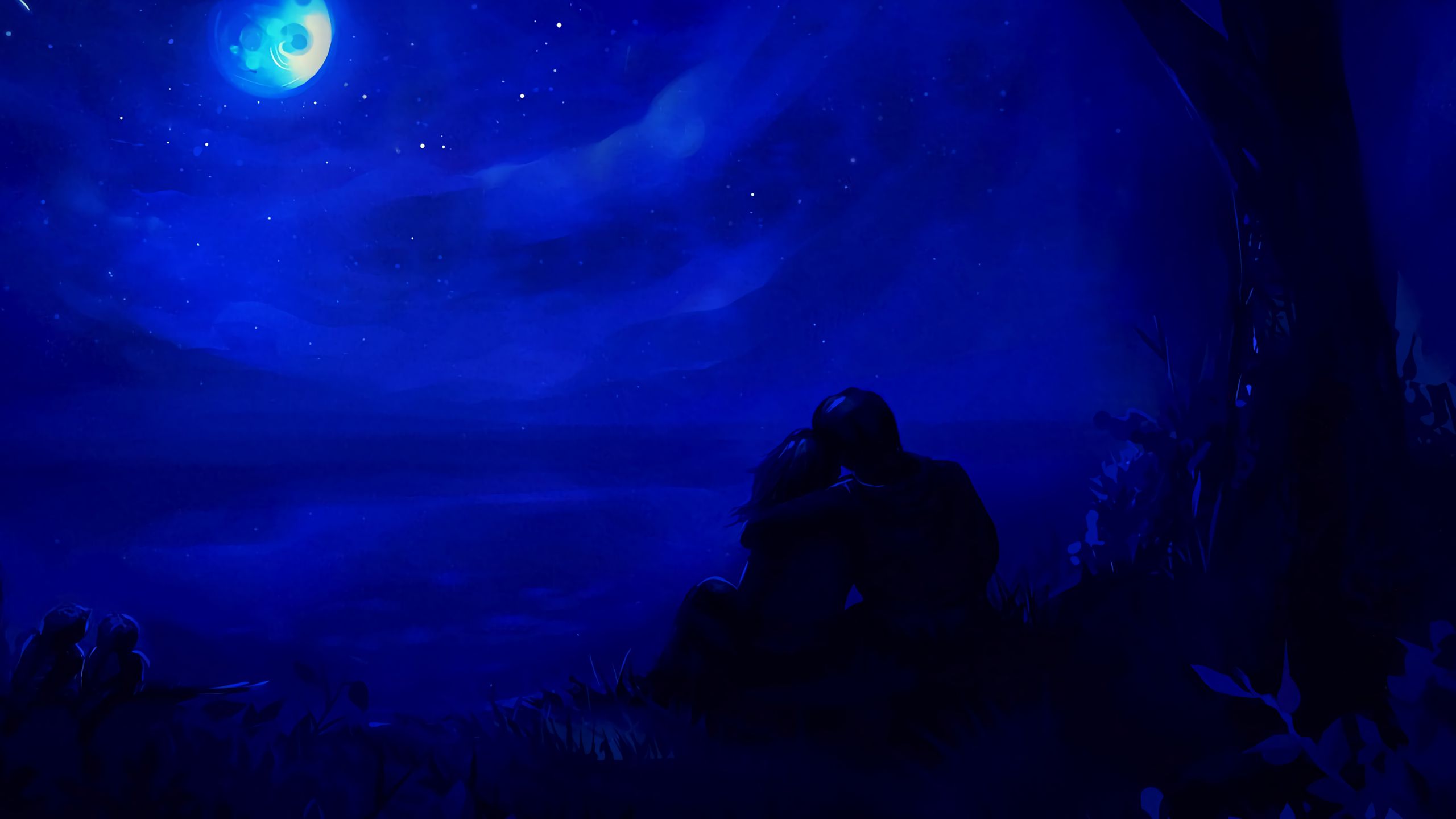 В объятьях ночи звезды сиянье слушать. Синяя ночь. Ночной фон. Звездное небо с луной.
