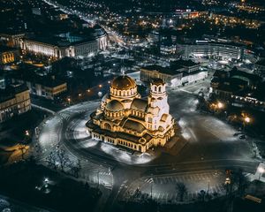 Превью обои ночной город, архитектура, вид сверху, огни города