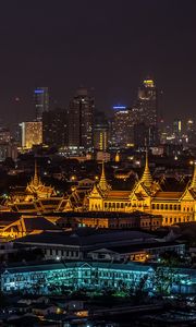 Превью обои ночной город, дворец, огни города, бангкок, таиланд