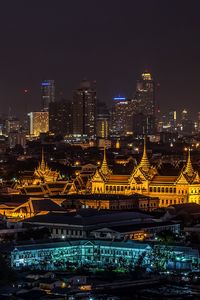 Превью обои ночной город, дворец, огни города, бангкок, таиланд