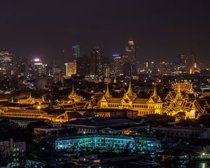 Превью обои ночной город, дворец, огни города, бангкок, таиланд