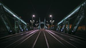 Превью обои ночной город, город, мост, дорога, фонари