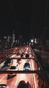 Превью обои ночной город, город, мост, дорога, автомобили