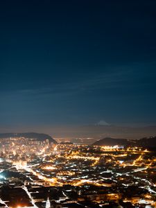 Превью обои ночной город, город, вид сверху, свет, огни