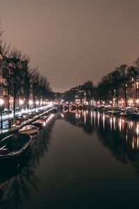 Превью обои ночной город, канал, огни города, амстердам, нидерланды