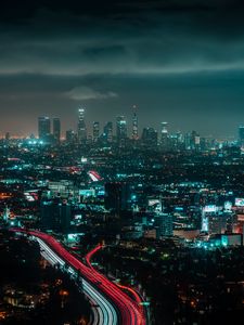 Превью обои ночной город, мегаполис, вид сверху, здания, огни