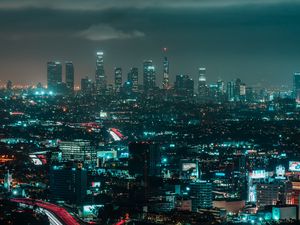 Превью обои ночной город, мегаполис, вид сверху, здания, огни