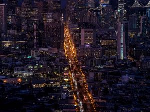 Превью обои ночной город, мегаполис, вид сверху, здания, дорога, огни