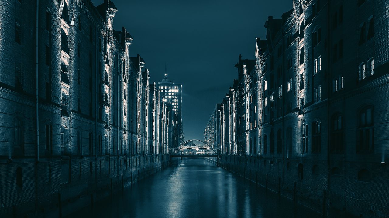 Обои ночной город, мост, архитектура, гамбург, германия