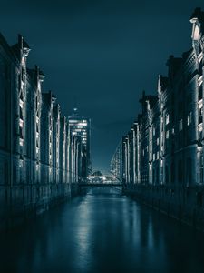 Превью обои ночной город, мост, архитектура, гамбург, германия