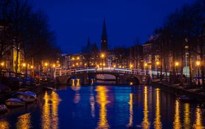 Превью обои ночной город, мост, огни города, архитектура, нидерланды