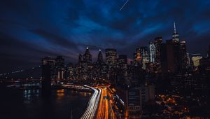 Превью обои ночной город, небоскребы, ночь, мост